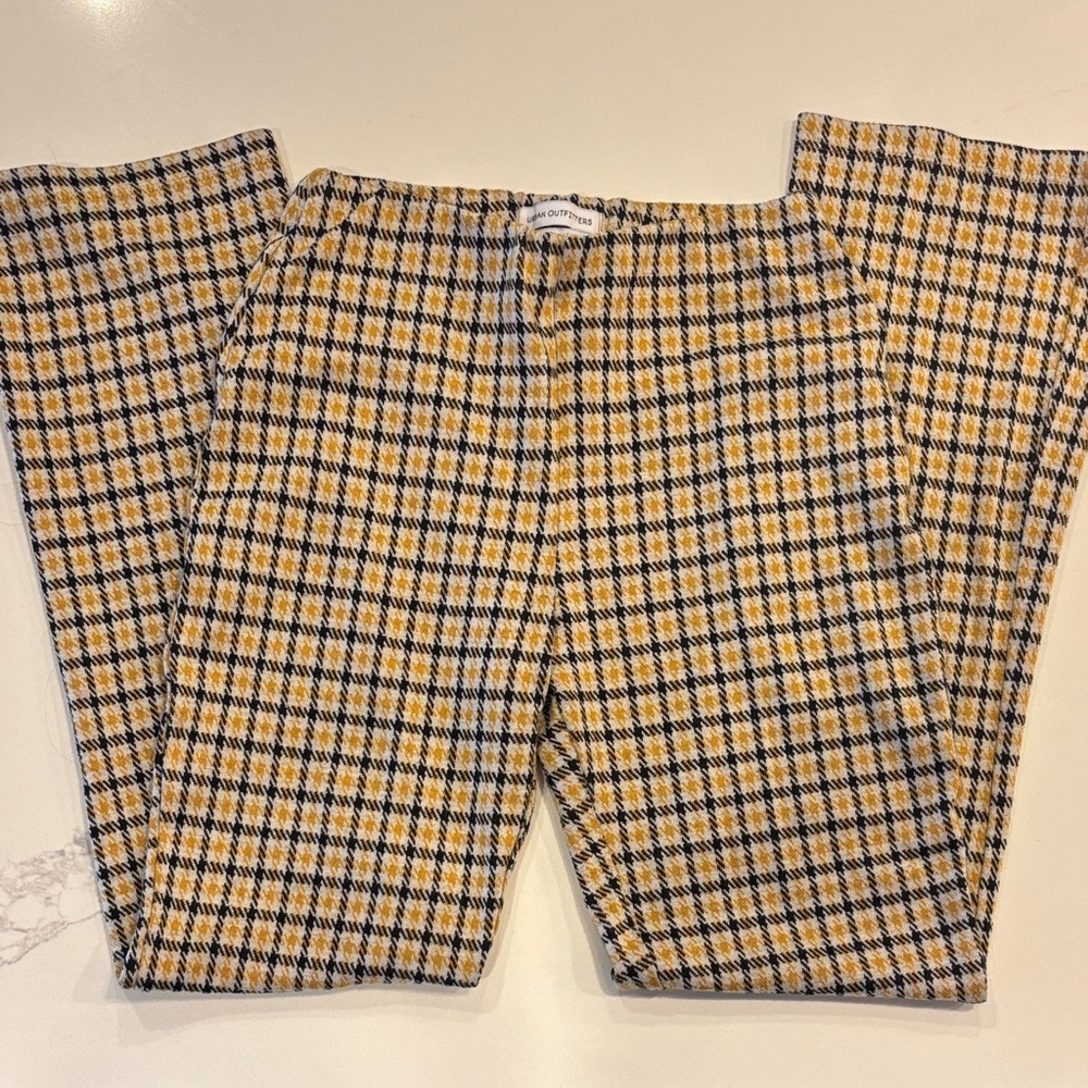 Urban Outfitters Plaid Flare Pants Women’s XS High Waisted Yellow Check Retro